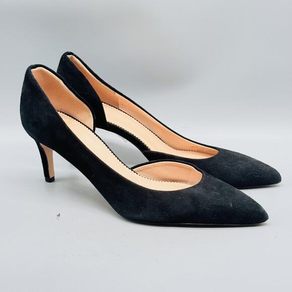 J Crew Shoes Womens 7 Black Suede d'Orsay Pumps Court Made in Italy Heels - Picture 2 of 11